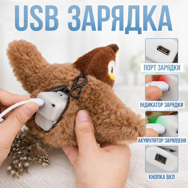 Плюшева іграшка для кішок і собак з рухомими крилами 12439/МК фото