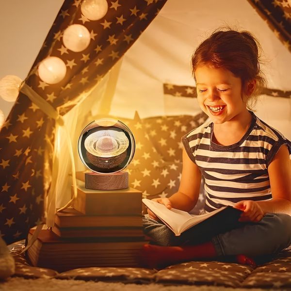 3D нічник 6 дюймів 8 см Сатурн на дерев'яній підставці з LED підсвічуванням USB 12385/МК фото