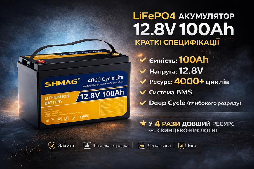 Літій-залізо-фосфатний акумулятор SHMAG LiFePO4 12.8V 100Ah (4000 циклів) 0022 фото