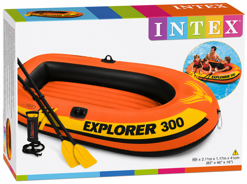 Надувная лодка Intex Explorer 300 Set 58332, 211&times;117&times;41 см, 2-местная, с веслами и ручным насосом 58332 фото