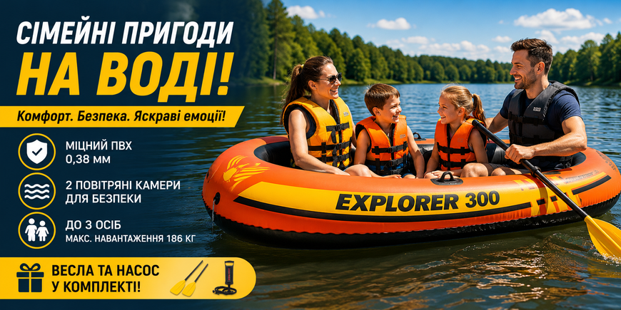 Надувная лодка Intex Explorer 300 Set 58332, 211&times;117&times;41 см, 2-местная, с веслами и ручным насосом 58332 фото